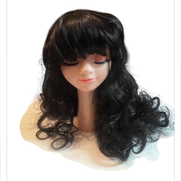 Curly Long Black Wig with Bang Full Cap - Picture 5 of 7